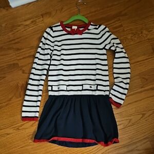 Gymboree Navy and White Striped Dress with Red Trim